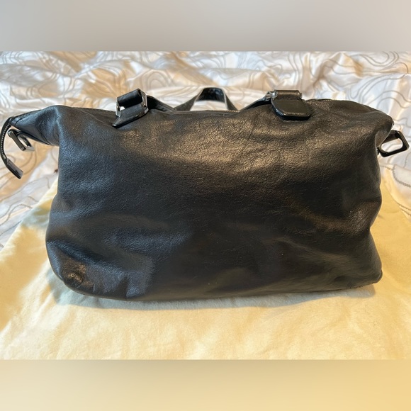 Cole Haan Black Leather Duffle Purse with Croc Embossed Details - Picture 4 of 15